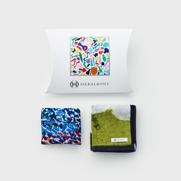￥ギフトセット サブバッグ（S）『（無題）（青）』 ＆タオルハンカチ『レースフラワー』HERALBONY