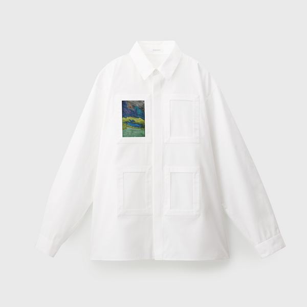 ISAIシャツ（ホワイト）/ アートピース1枚付き「空とぶくじら」