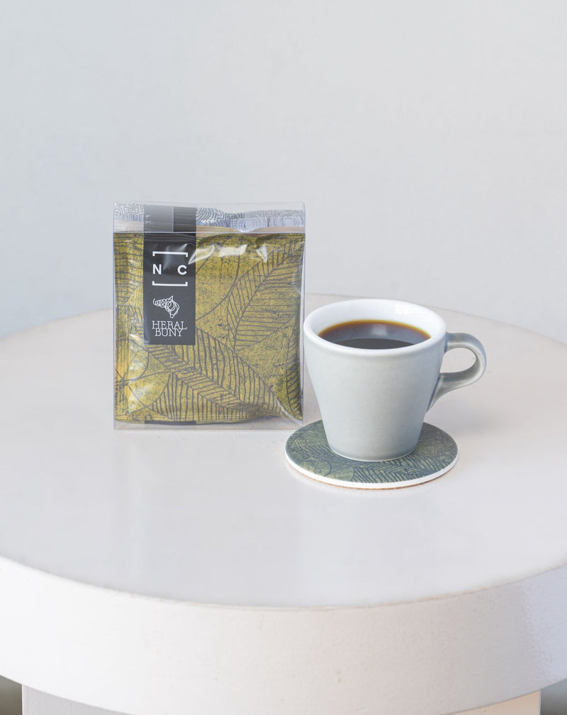 [Nagasawa COFFEE×HERALBONY] ドリップバッグコーヒー(4個) ＋ コースター(2個)セット「リーフ（yellow）I 」